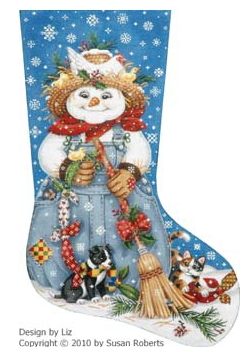 click here to view larger image of Country Snowman Stocking -18M (hand painted canvases)