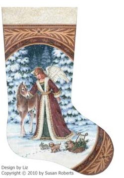click here to view larger image of Angel with Pony & Puppies Stocking - 18ct (hand painted canvases)