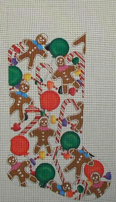 click here to view larger image of Gingerbread Candy Stocking (hand painted canvases)