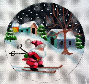 click here to view larger image of Santa on Skis Ornament (hand painted canvases)