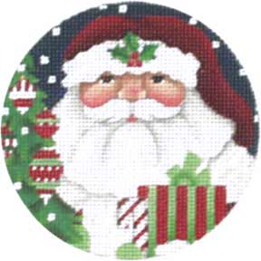 click here to view larger image of Green Santa Face Ornament (hand painted canvases)