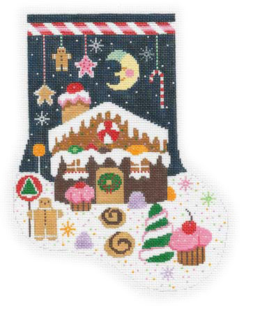 click here to view larger image of Gingerbread House Midi Sock (hand painted canvases)