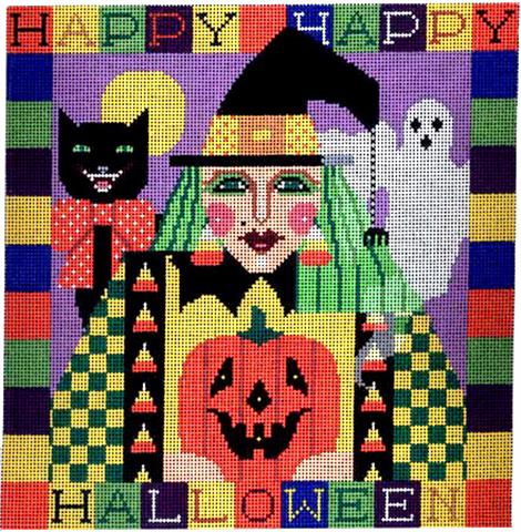 click here to view larger image of Happy Halloween Witch Pillow (hand painted canvases)