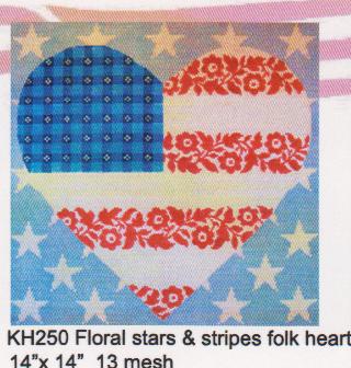 click here to view larger image of Floral Flag - Stars and Stripes Folk Heart (hand painted canvases)