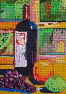 click here to view larger image of Red Wine and Fruit (hand painted canvases)