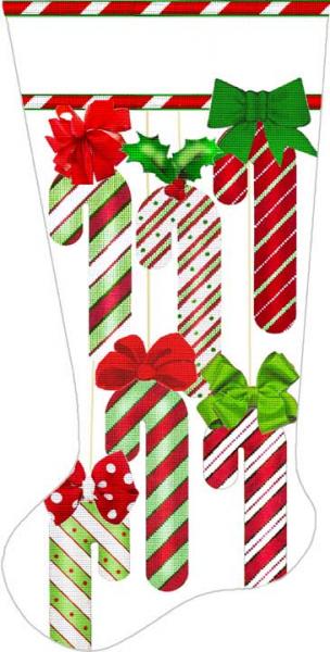click here to view larger image of Classic Candy Cane Stocking - 13 Mesh (hand painted canvases)