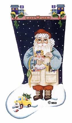 click here to view larger image of Toymaker Santa Stocking (hand painted canvases)