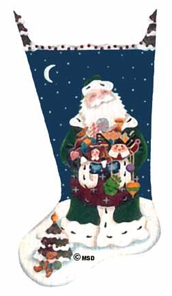 click here to view larger image of Green Robe Santa Stocking (hand painted canvases)