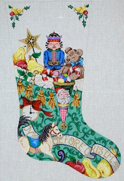 click here to view larger image of Victorian on Green Stocking (hand painted canvases)