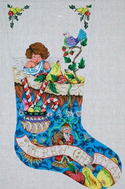 click here to view larger image of Victorian on Blue Stocking (hand painted canvases)