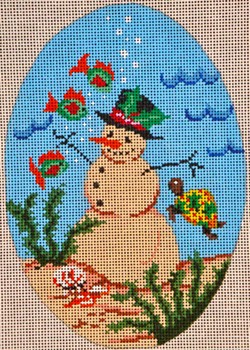 click here to view larger image of Turtle, Snowman Oval Ornament (hand painted canvases)