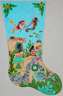 click here to view larger image of Scuba Santa  Stocking (hand painted canvases)