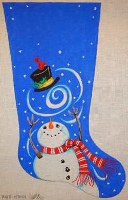 click here to view larger image of Windy Snowman Stocking (hand painted canvases)