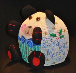 click here to view larger image of PUDGIE Christmas Bear  (hand painted canvases)
