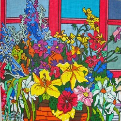 click here to view larger image of Bouquet at a Window (hand painted canvases)