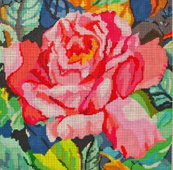 click here to view larger image of Red Rose on Greenery  (hand painted canvases)