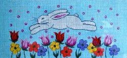click here to view larger image of White Bunny Jumping in Garden (hand painted canvases)