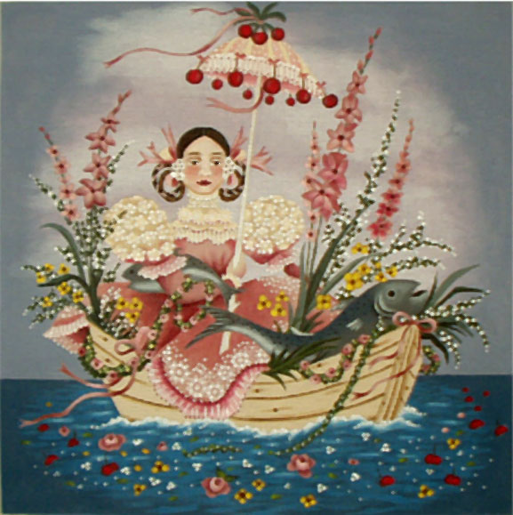 click here to view larger image of Girl in Boat - 13ct (hand painted canvases)