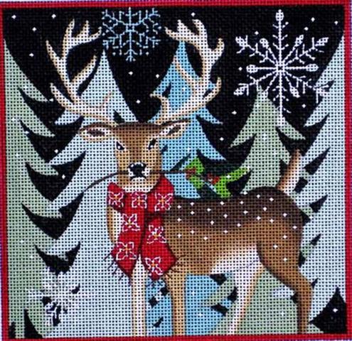 click here to view larger image of Deer With Holiday Berries (hand painted canvases)