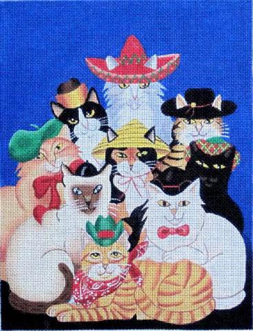 click here to view larger image of Cats with Hats (hand painted canvases)