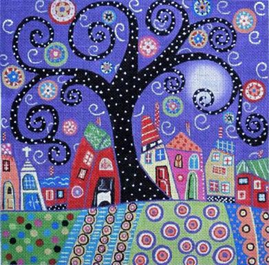 click here to view larger image of Village & Trees (hand painted canvases)