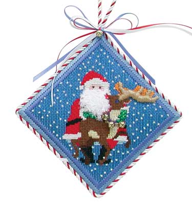 click here to view larger image of Santa with Reindeer Ornament w/Stitch Guide (hand painted canvases)