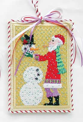 click here to view larger image of Santa Building a Snowman Ornament w/Stitch Guide (hand painted canvases)