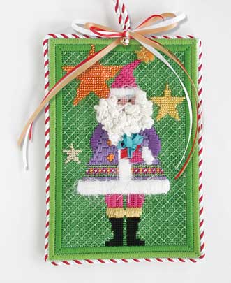 click here to view larger image of Santa with Stars Ornament w/Stitch Guide (hand painted canvases)