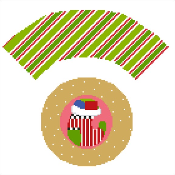 click here to view larger image of Christmas Stocking Cupcake (hand painted canvases)