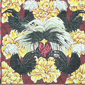 click here to view larger image of 5 Black Crested Fowl and Flowers (hand painted canvases)