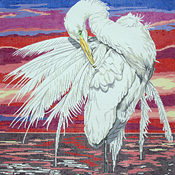 click here to view larger image of Large Egret / sunset (hand painted canvases)