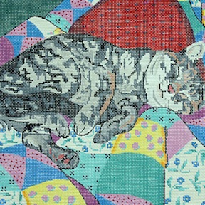 click here to view larger image of Cat on Quilt (hand painted canvases)