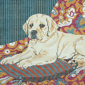 click here to view larger image of Yellow Lab Puppy on Cushion (hand painted canvases)