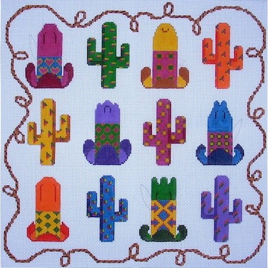 click here to view larger image of Colorful Cowboy Hats & Cactus (hand painted canvases)