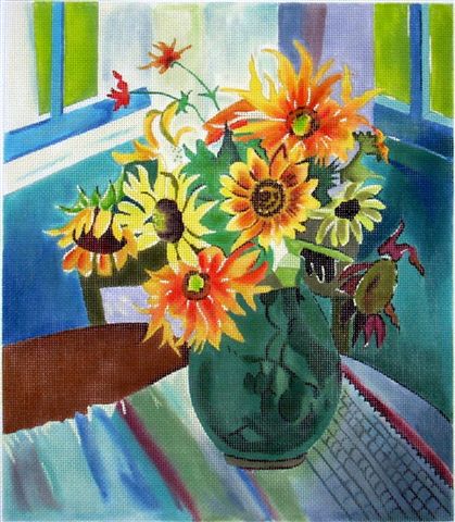 click here to view larger image of Sunflowers in Clear Vase (hand painted canvases)