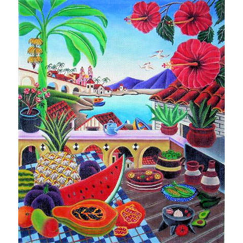 click here to view larger image of Patio Harbor Scene (hand painted canvases)