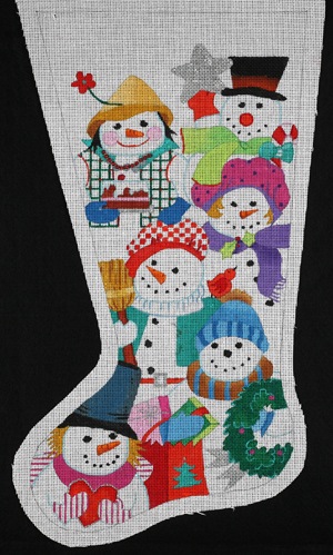 click here to view larger image of Multi Snowmen Stocking (hand painted canvases)