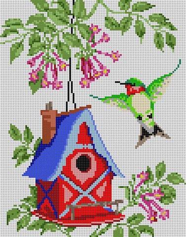 click here to view larger image of Fuchsia Birdhouse (hand painted canvases)
