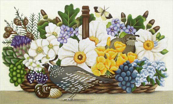 click here to view larger image of Quail Basket Bouquet (hand painted canvases)