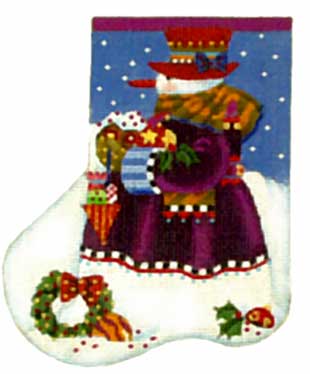 click here to view larger image of Fancy Snowman Mini Sock (hand painted canvases)