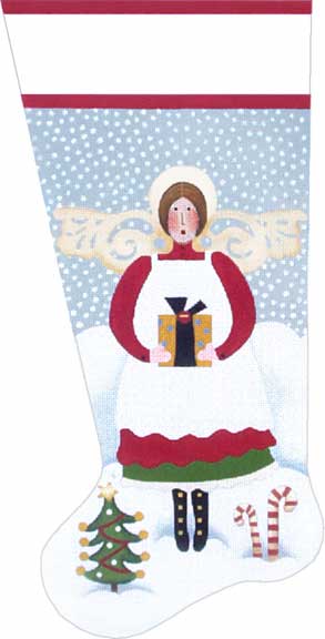 click here to view larger image of Homespun Angel Stocking (hand painted canvases)