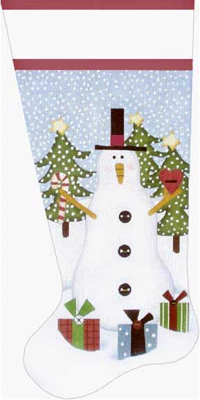 click here to view larger image of Homespun Snowman Stocking (hand painted canvases)