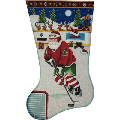 click here to view larger image of Hockey Santa Stocking - 18ct (hand painted canvases)