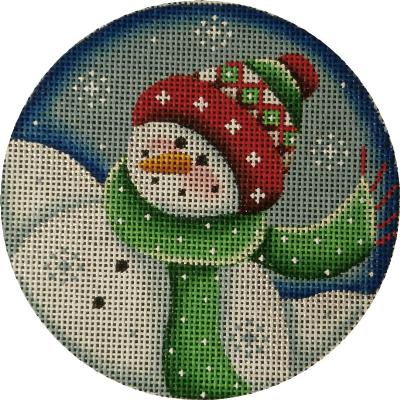 click here to view larger image of Red and Green Snowman Ornament (hand painted canvases)