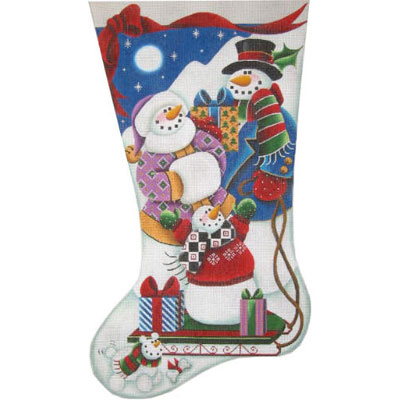 click here to view larger image of Snow Sledding Stocking - 13M (hand painted canvases)