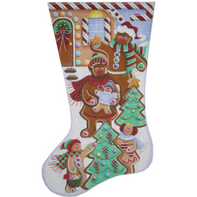 click here to view larger image of Gingerbread Family Stocking - 18M (hand painted canvases)