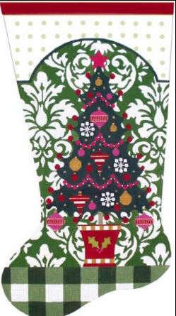 click here to view larger image of Green Topiary Tree Sock (hand painted canvases)