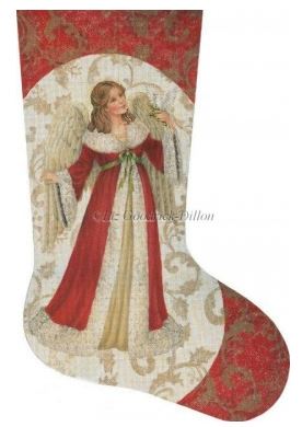 click here to view larger image of Red Angel With Dove Stocking (hand painted canvases)