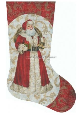 click here to view larger image of Red Santa with Green Gift Stocking (hand painted canvases)