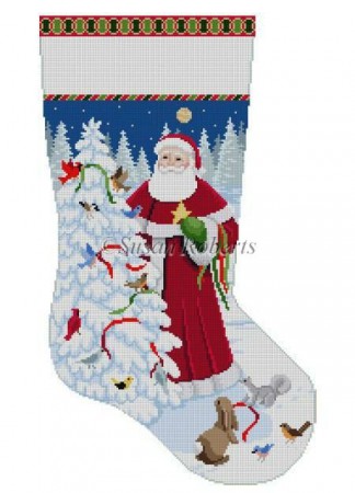 click here to view larger image of Birds and Santa Stocking (hand painted canvases)